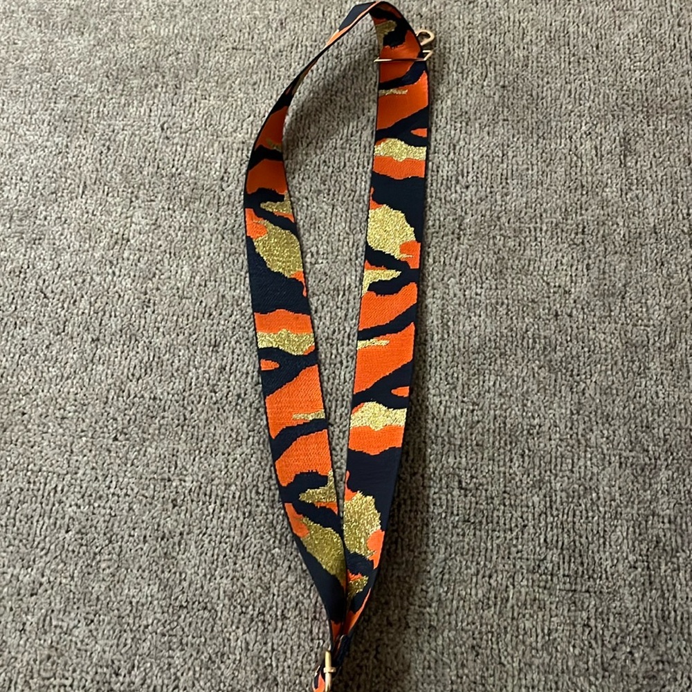 Blue, Orange and Gold Camouflage Woven Guitar Style Crossbody Bag Strap